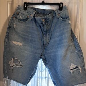Distressed Blue Denim Shorts